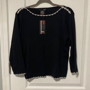 Dalia black long sleeve top with white edging detail size XL